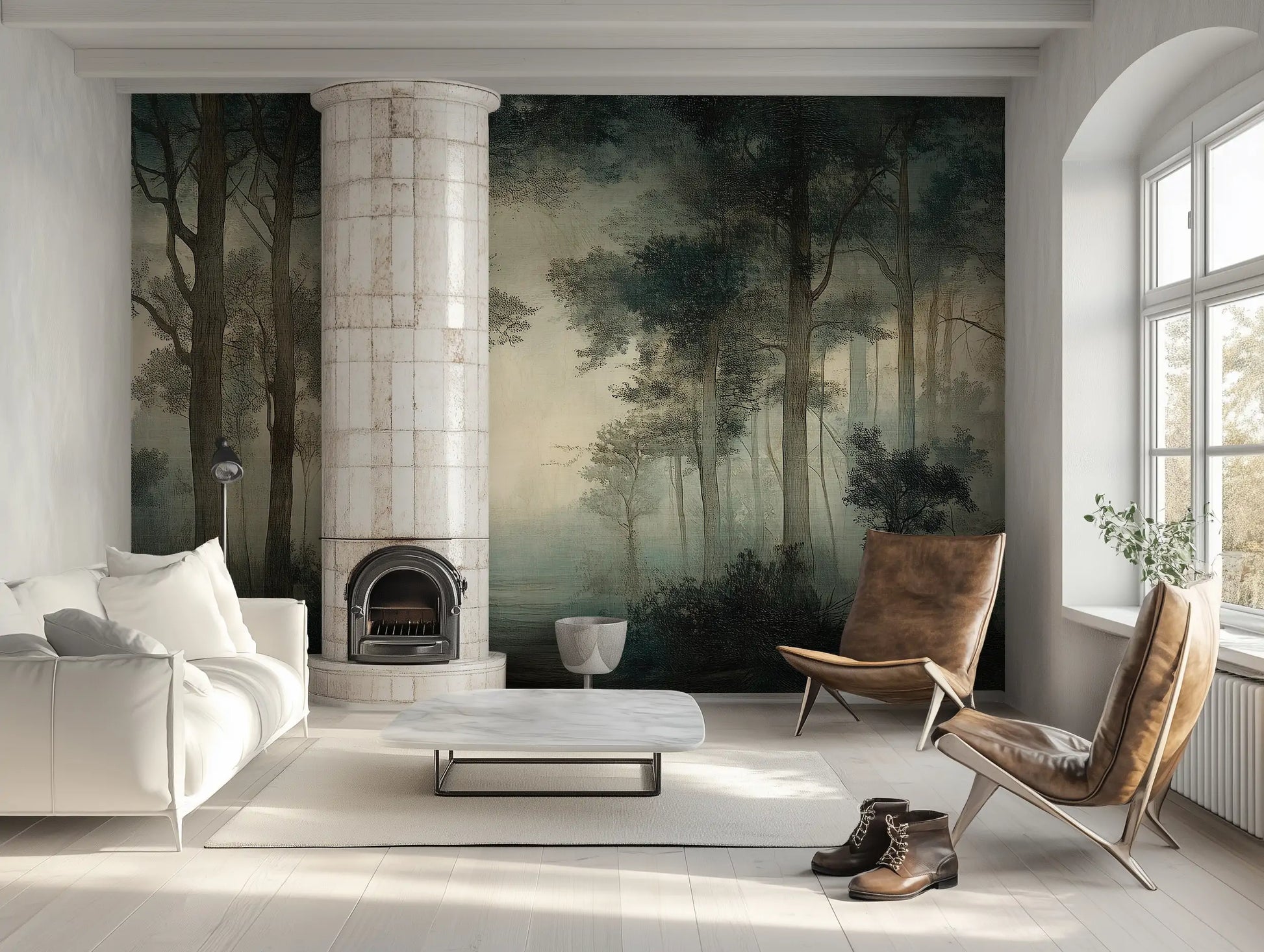 living room wallpaper vintage forest