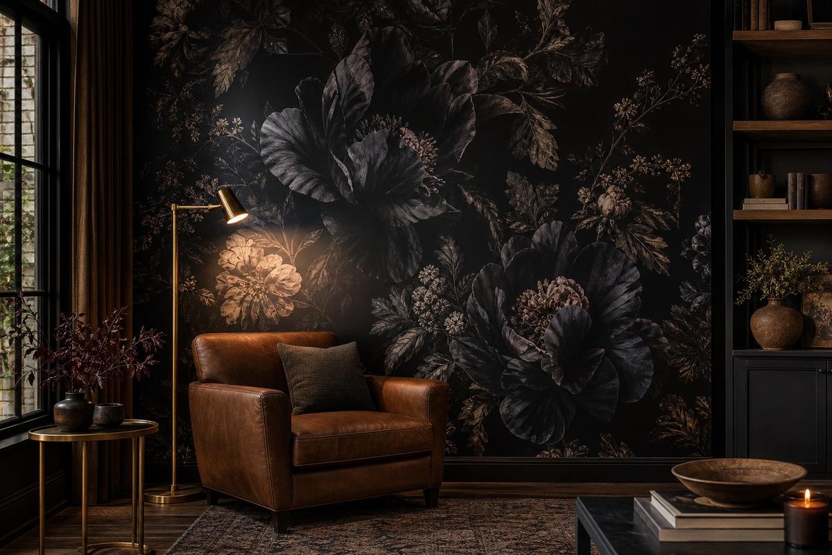Dark florals, printed to your exact wall dimensions