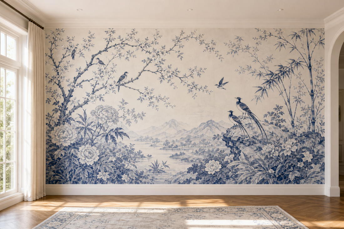 Chinoiserie wall mural wallpaper scaled to your exact wall