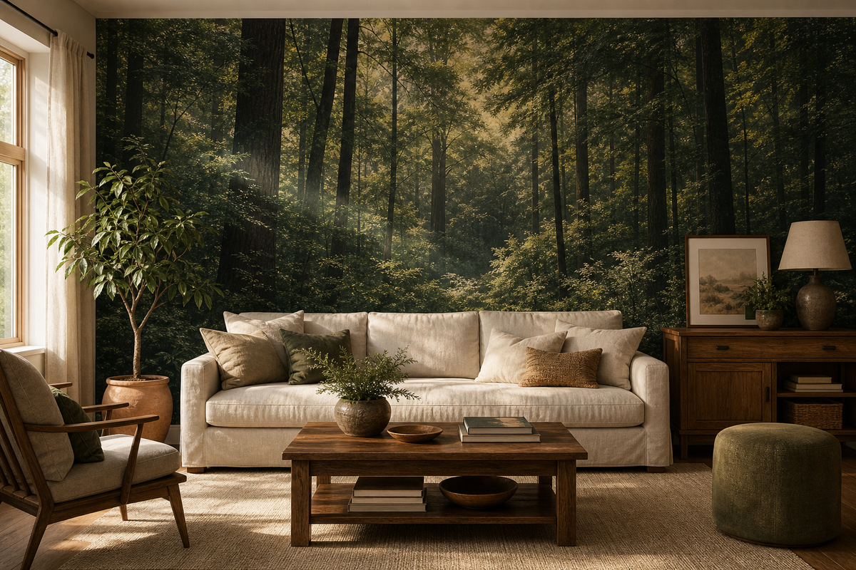 Deep forest greens, printed to cover your exact wall