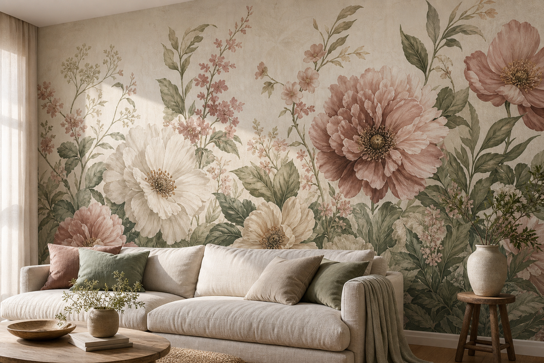 Floral wall mural wallpaper, printed to your exact wall
