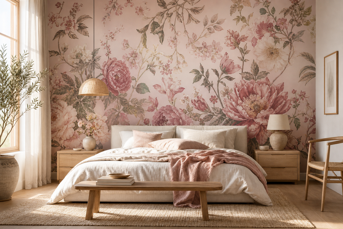 Floral murals that make pink a design decision, not an afterthought