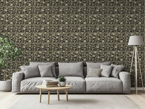 Modern living room with a tropical art deco wallpaper. 