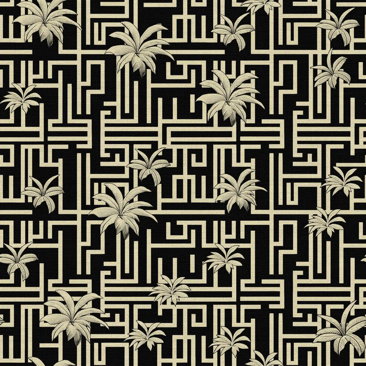 Art deco wallpaper Pattern of palm trees and geometric shapes on a black background