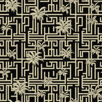 Art deco wallpaper Pattern of palm trees and geometric shapes on a black background