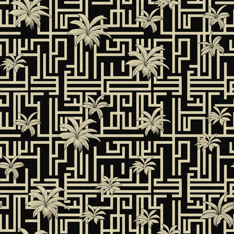 Art deco wallpaper Pattern of palm trees and geometric shapes on a black background