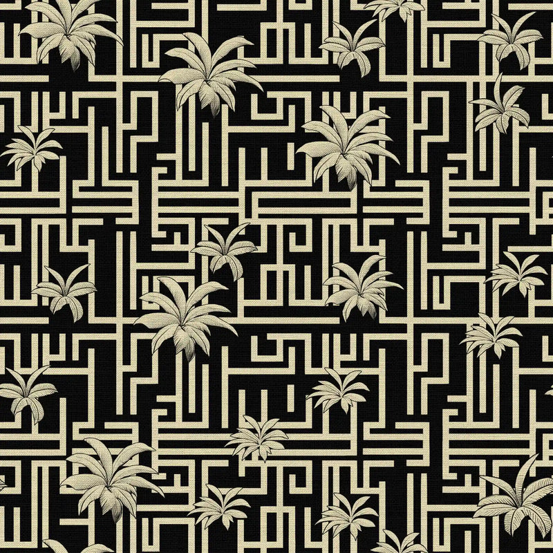 Art deco wallpaper Pattern of palm trees and geometric shapes on a black background