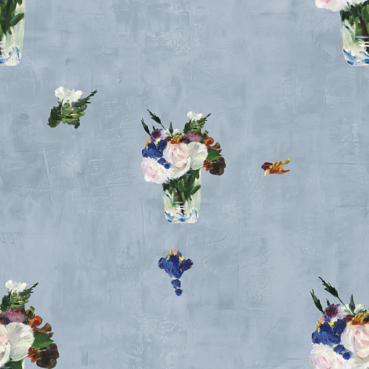Floral wallpaper pattern with a vase painted by Manet