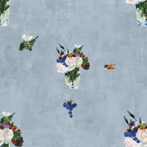 Floral wallpaper pattern with a vase painted by Manet