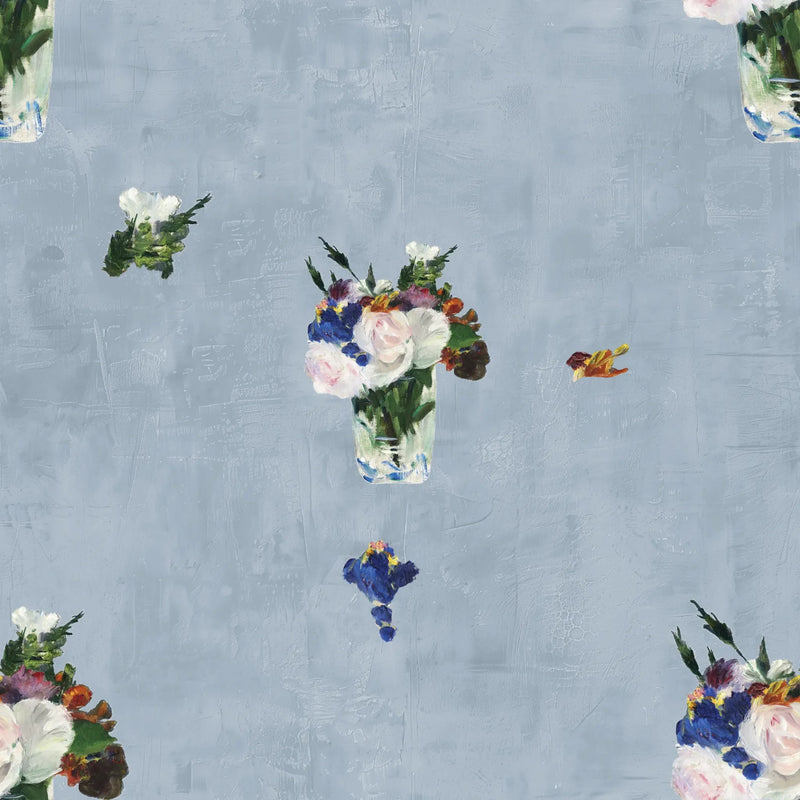 Floral wallpaper pattern with a vase painted by Manet