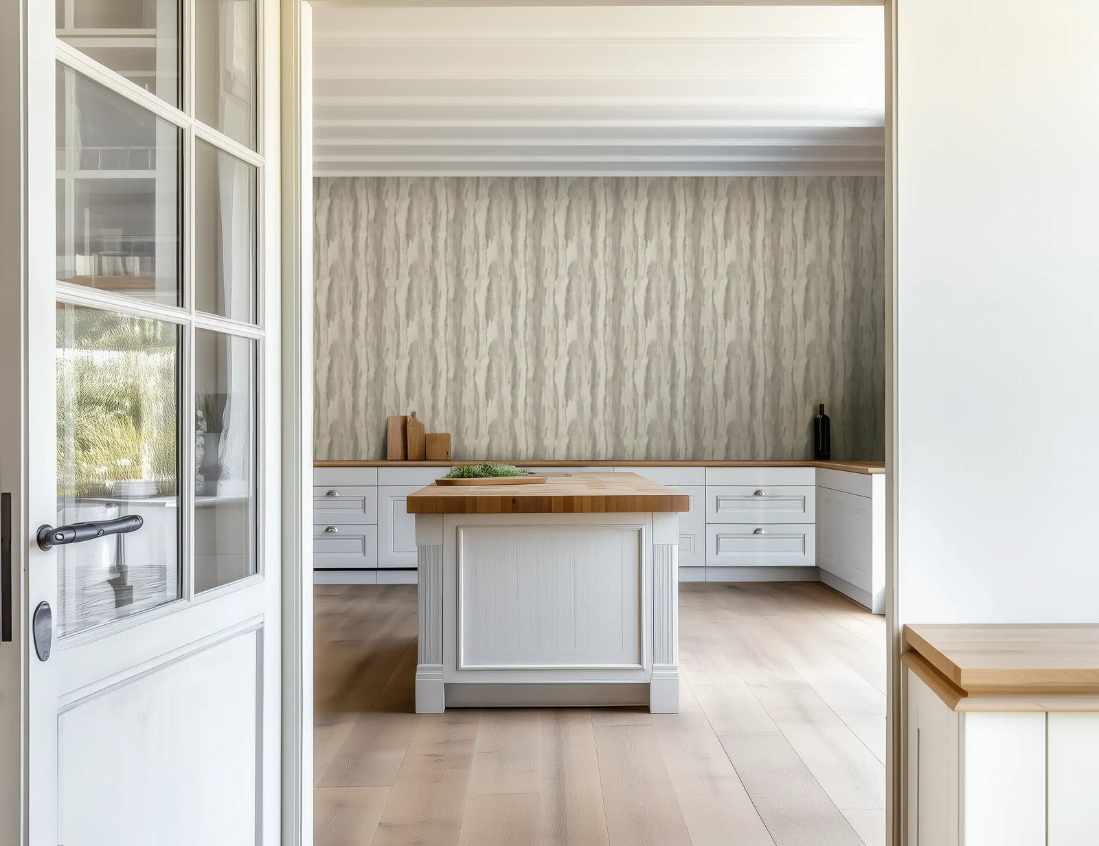 Stone texture wallpaper in a kitchen