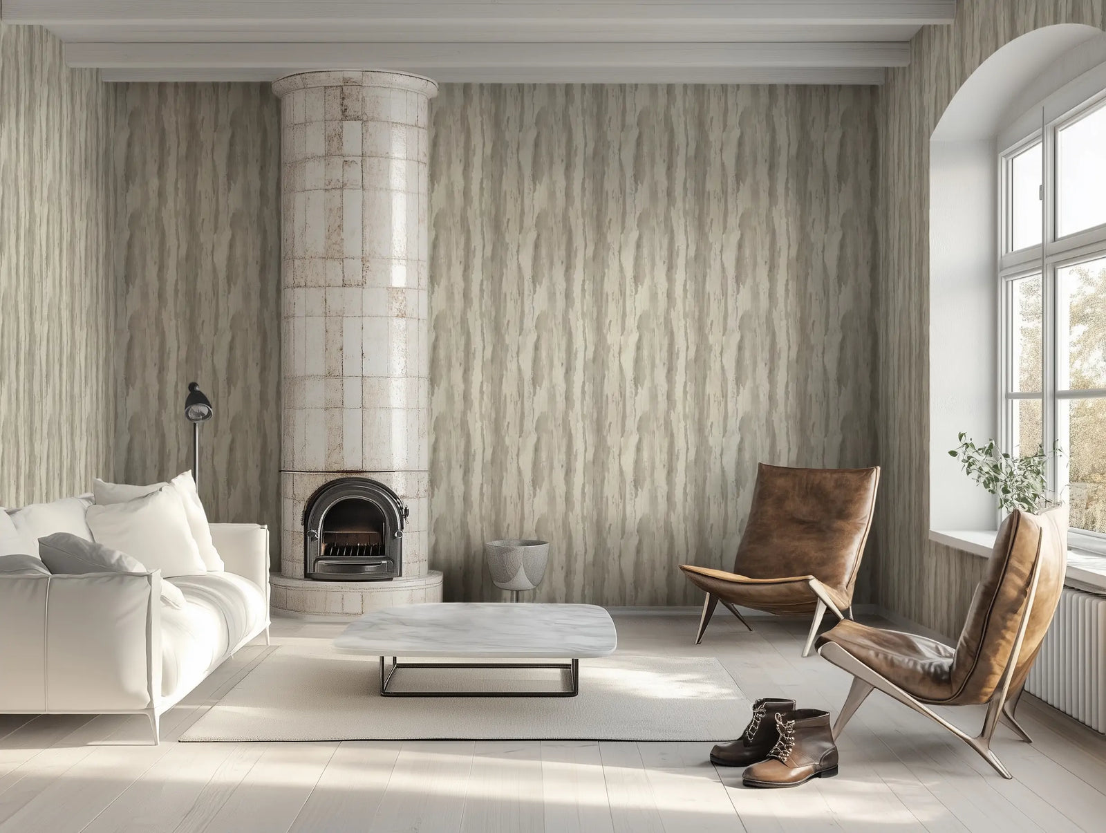 Stone texture wallpaper in a living room