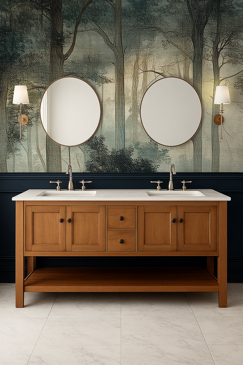 Bathroom wallpaper vintage forest 
