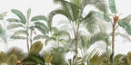 Tropical jungle wallpaper mural with palm leaves.