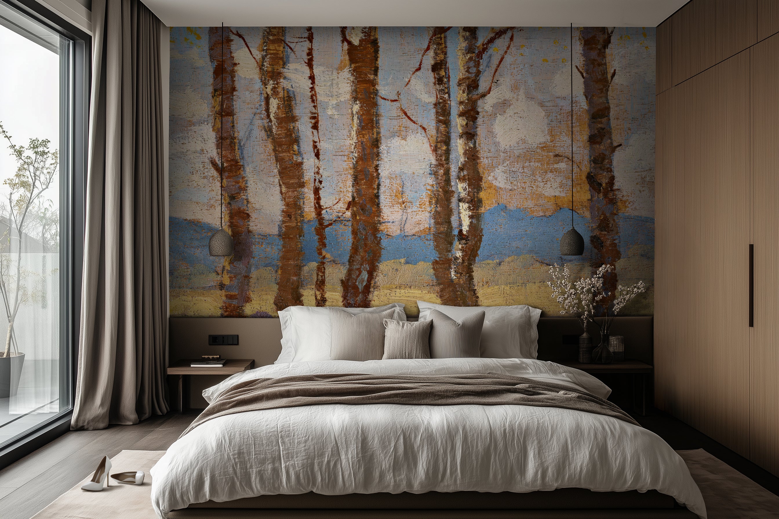 Birches in Autumn Background – Ferdinand Katona (early 20th century) | Vintage Forest Wallpaper