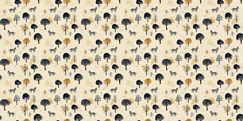 Pattern of trees and animals on a beige background