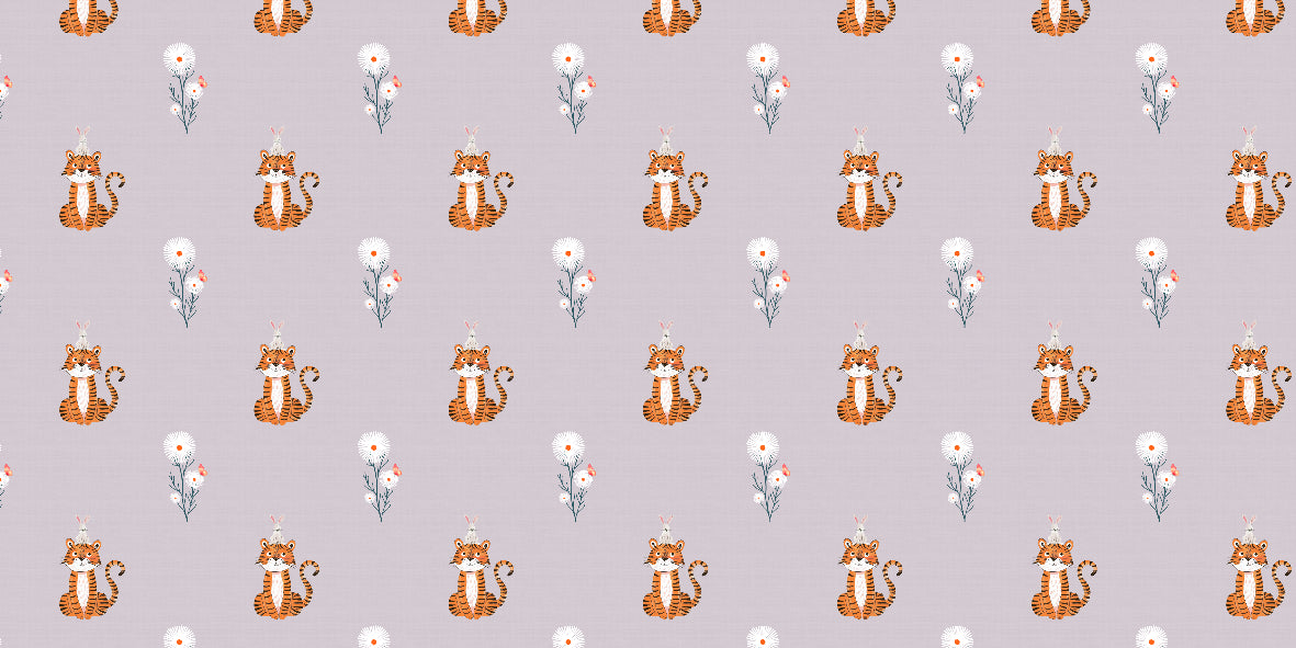 Kids wallpaper with tigers and bunnies. 