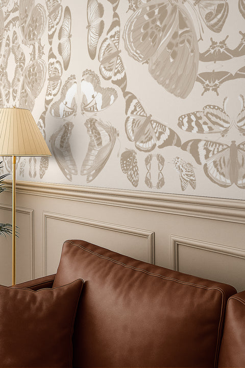 Wallpaper with butterflies in a symmetrical pattern
