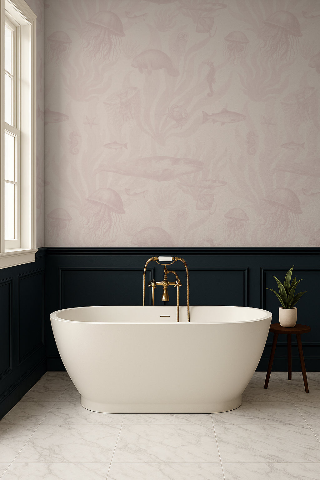 Tidepool Reverie - Dusty Rose on Shell White