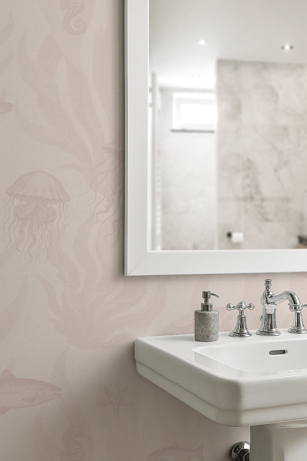 Tidepool Reverie - Dusty Rose on Shell White