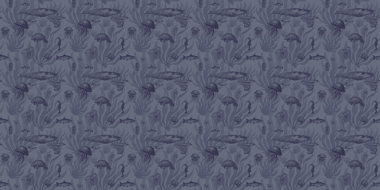 Tidepool Reverie - Deep Indigo on Periwinkle Grey