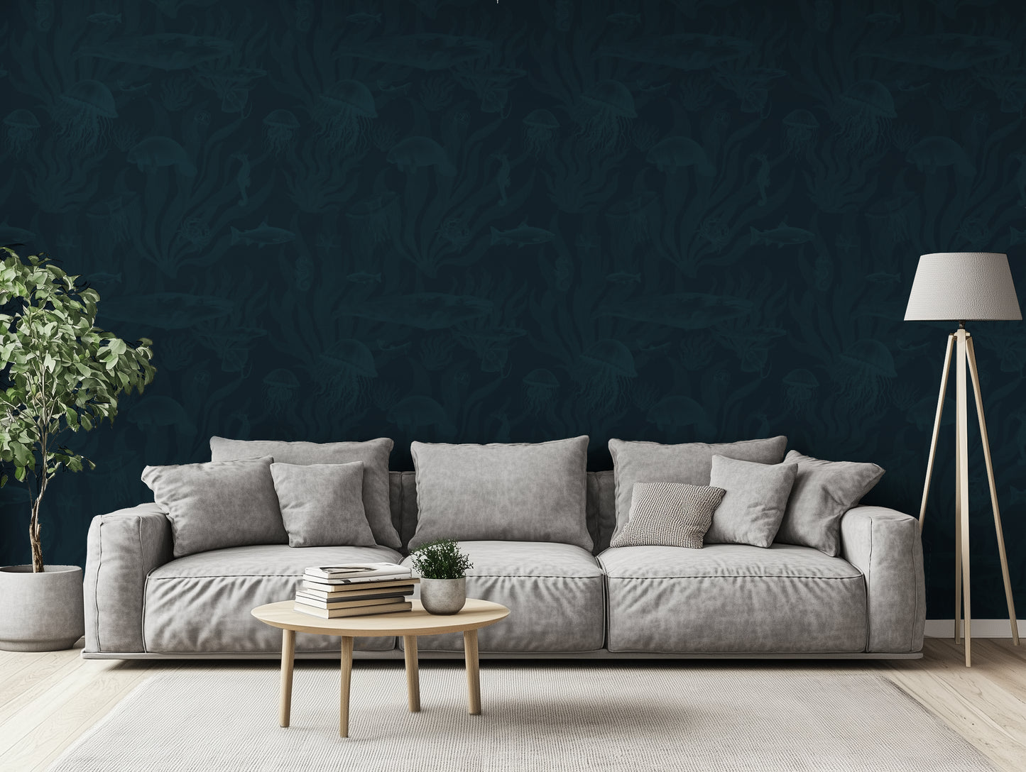 Tidepool Reverie - Teal Coral on Deep Ocean Navy