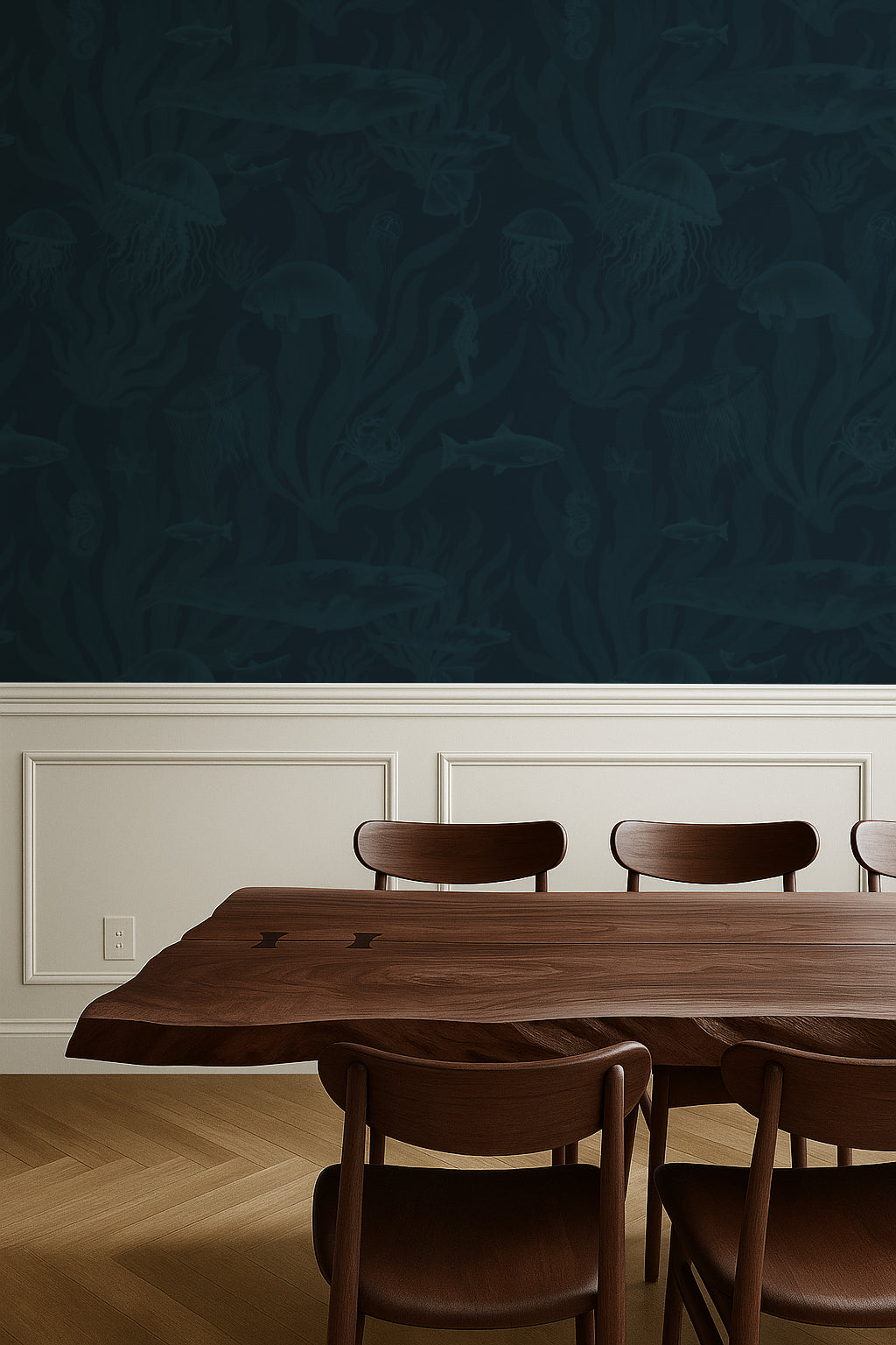 Tidepool Reverie - Teal Coral on Deep Ocean Navy