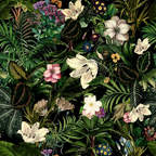 Botanical floral wallpaper with layered flower details, bringing a soft, nature-driven atmosphere indoors