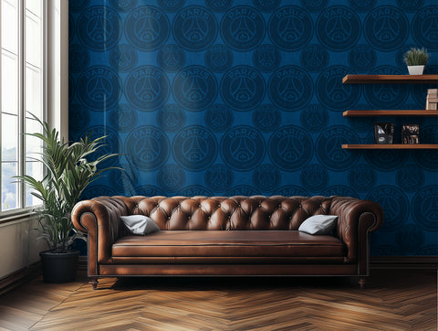 Official wallpaper mural from Paris Saint-Germain PSG football club in a living room
