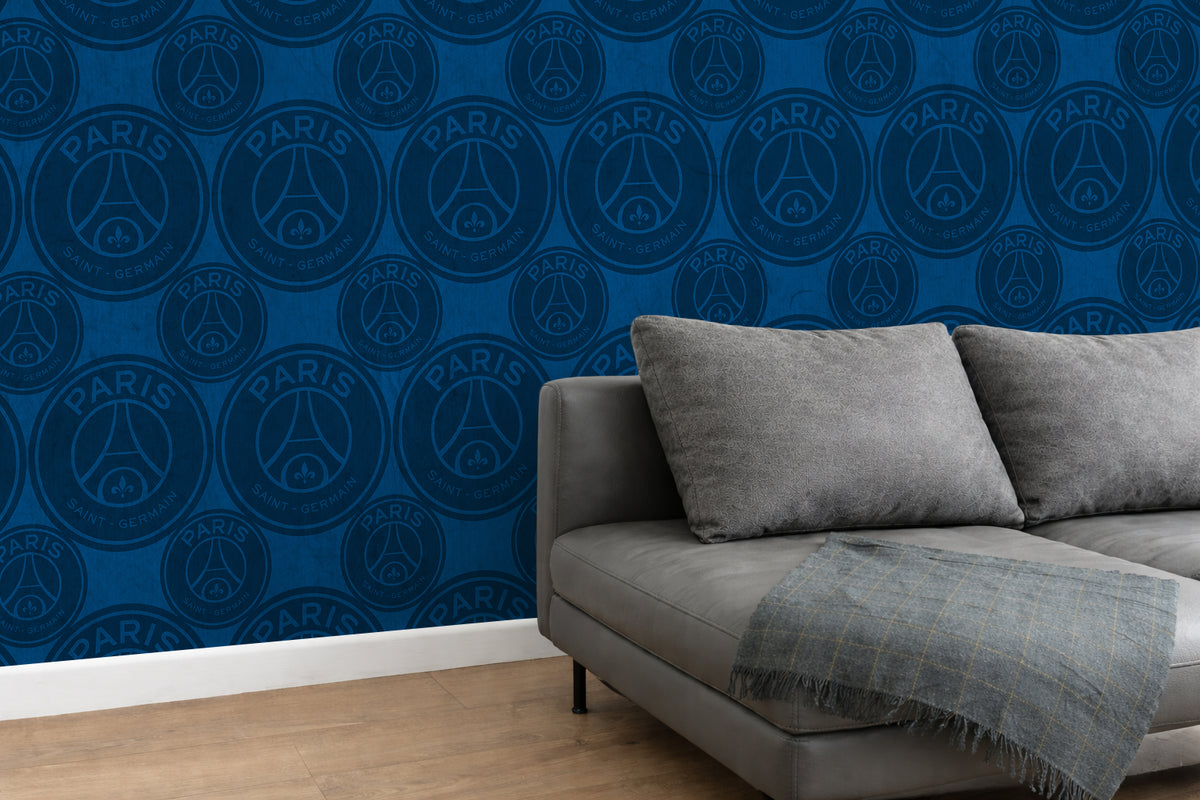 Official wallpaper mural from Paris Saint-Germain PSG football club in a living room