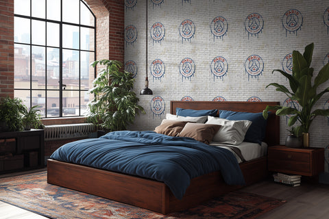 Official wallpaper mural from Paris Saint-Germain PSG football club in a bedroom