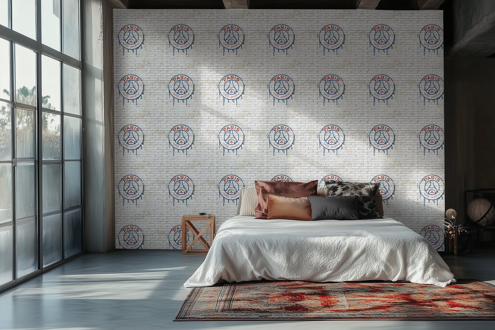 Official wallpaper mural from Paris Saint-Germain PSG football club in a bedroom