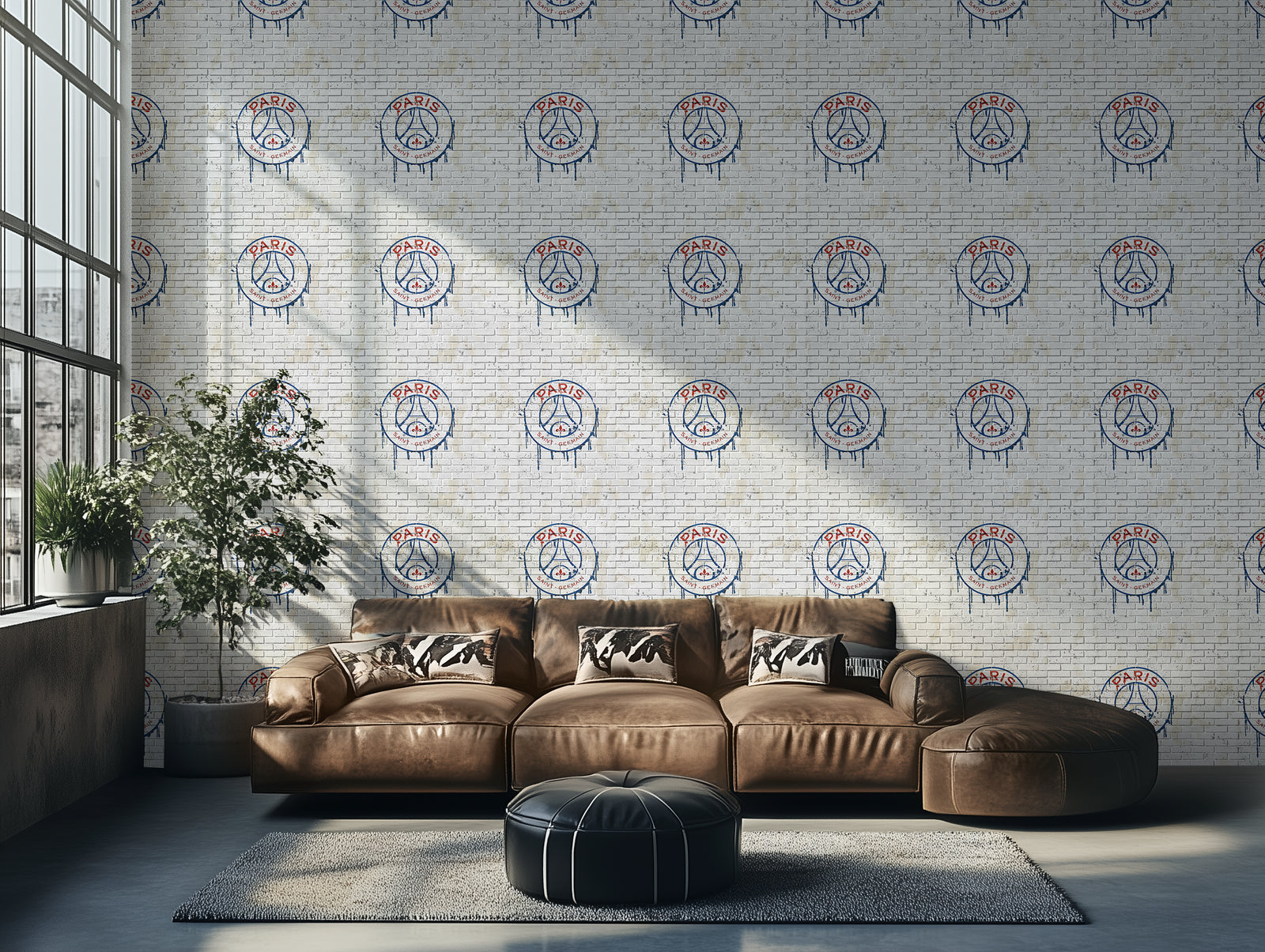 Official wallpaper mural from Paris Saint-Germain PSG football club in a living room