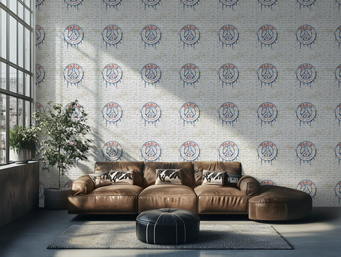 Official wallpaper mural from Paris Saint-Germain PSG football club in a living room
