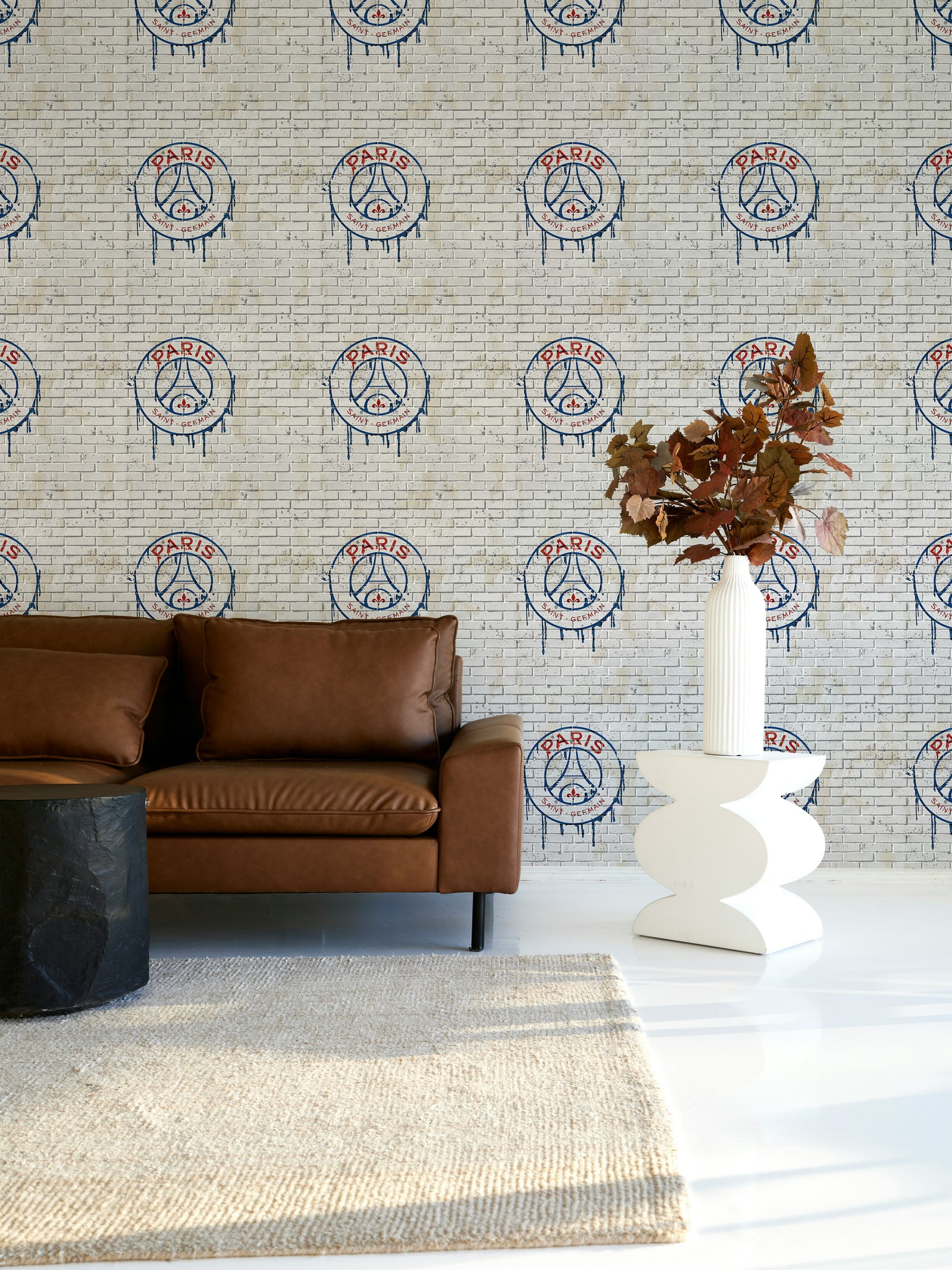 Official wallpaper mural from Paris Saint-Germain PSG football club in a living room