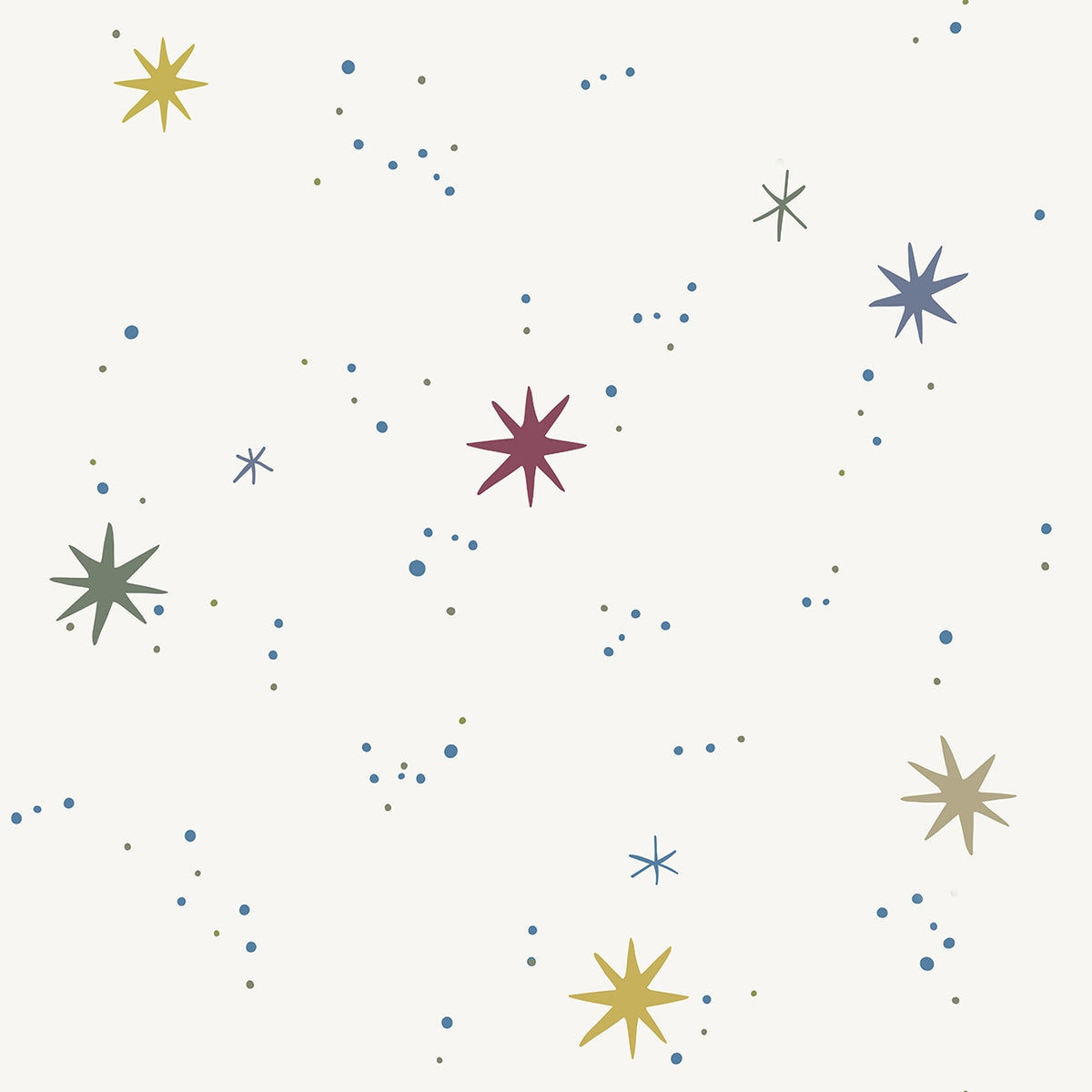 Kids wallpaper pattern of stars and planets on a cream white background