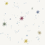 Kids wallpaper pattern of stars and planets on a cream white background