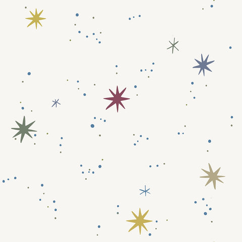 Kids wallpaper pattern of stars and planets on a cream white background