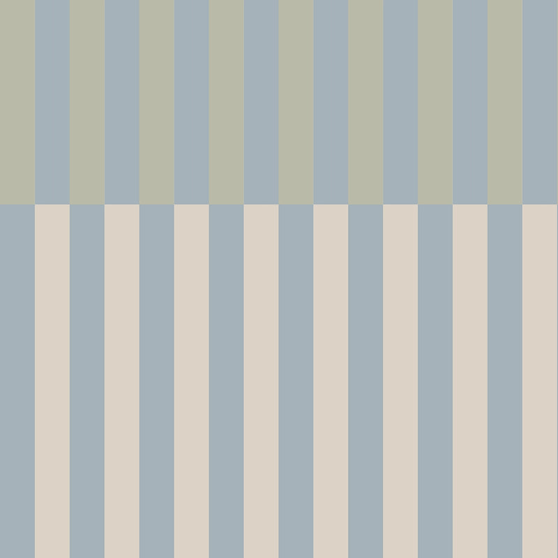 Wallpaper Pattern of vertical stripes in blue, beige, and green on a light blue background