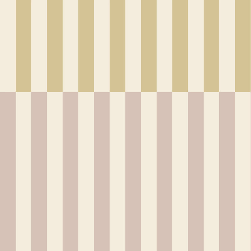 Wallpaper pattern of vertical stripes in beige, brown, and white on a beige background