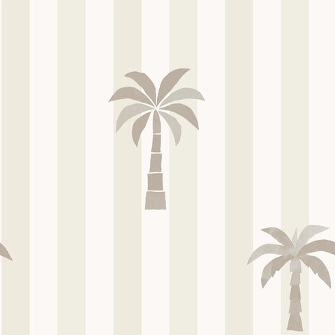Wallpaper with palm tree design on a striped background