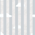 Textured wallpaper with vertical stripes and cloud patterns in gray and white.