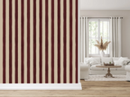 Red hand painted wallpaper wth stripes. 