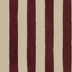 Hand painted pattern of vertical red and beige stripes on a textured fabric background