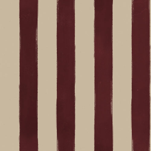 Hand painted pattern of vertical red and beige stripes on a textured fabric background