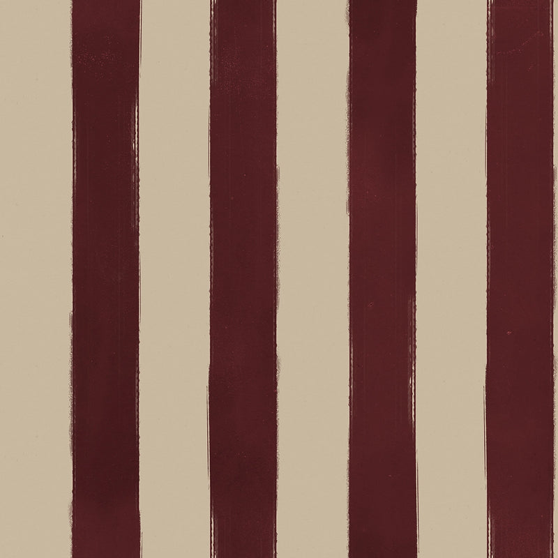 Hand painted pattern of vertical red and beige stripes on a textured fabric background