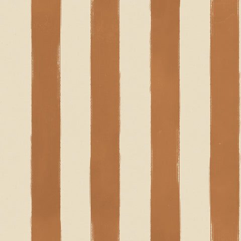 Wallpaper pattern of vertical brown and beige stripes on a textured fabric background