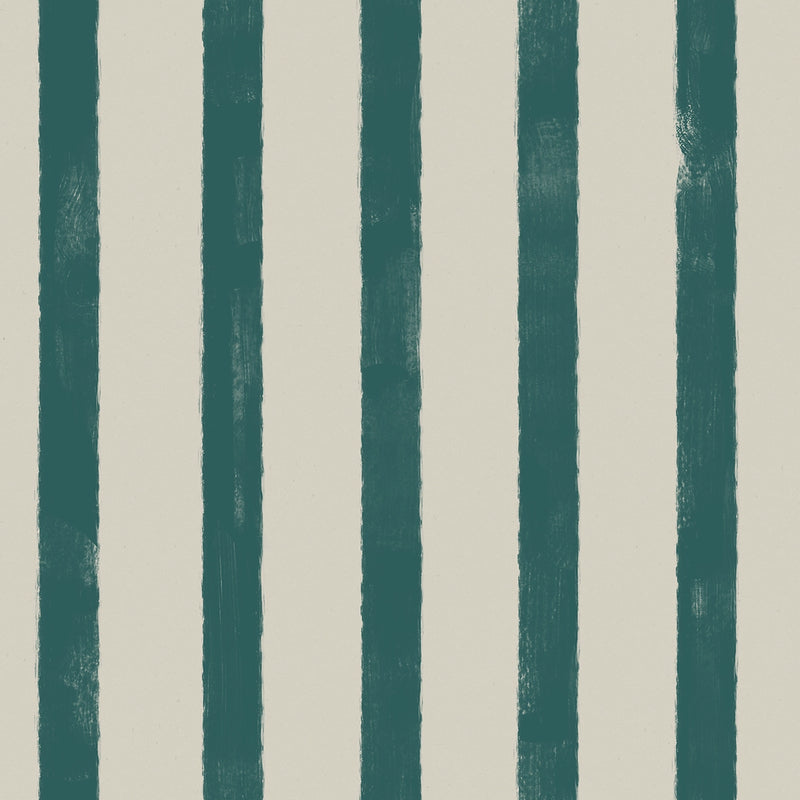 Wallpaper pattern of vertical green and blue stripes on a beige background