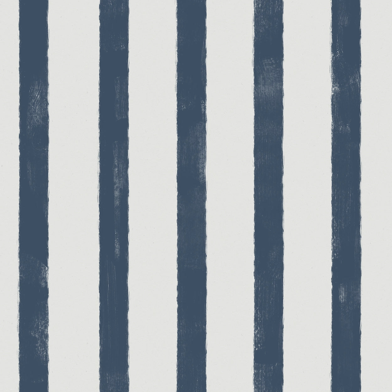 A close-up of a striped pattern featuring vertical navy blue stripes with a textured, hand-painted look on an off-white background.