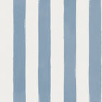 A repeating pattern of vertical, hand-painted style stripes in dusty blue and off-white.